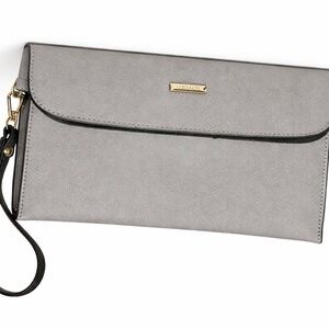 Neutral Gray Wristlet Clutch with Gold Accent - Designer-Inspired